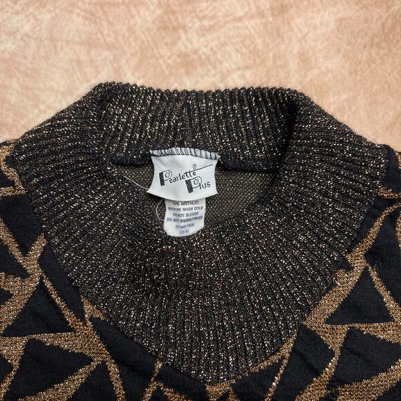 Vintage 80s Pearlette Plus Metallic Sweater Triangle Geometric Retro Disco Party - Picture 3 of 7